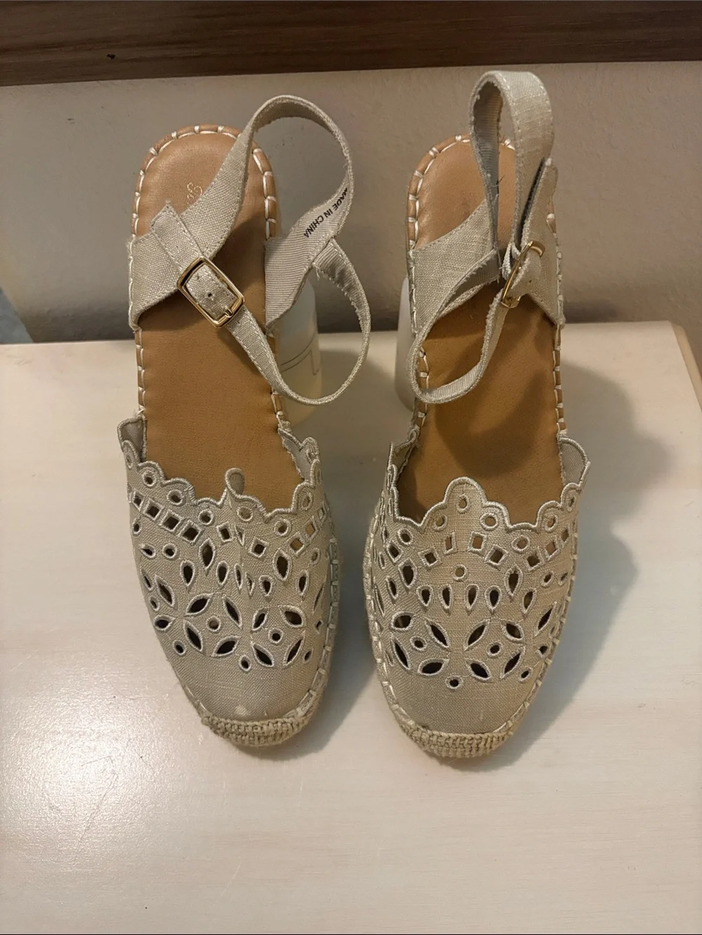 Tommy Bahama Beige Laser-Cut Espadrille Slingback Sandals